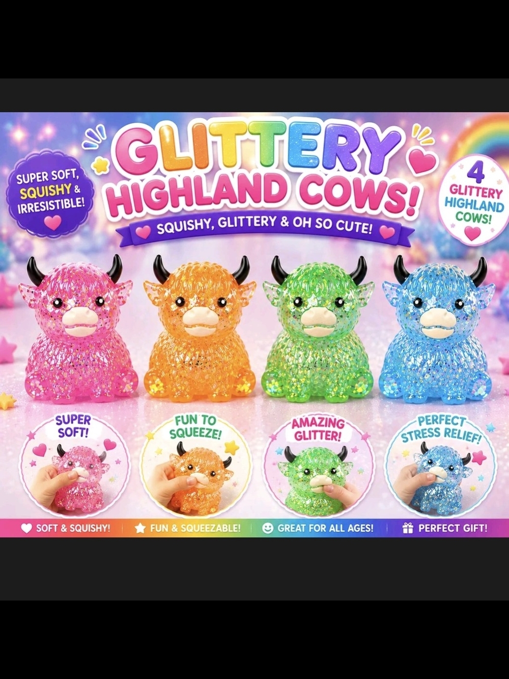 Viral Slow Sugar Squish Glittery Highland Cows Squishy Toy-last One!!!!